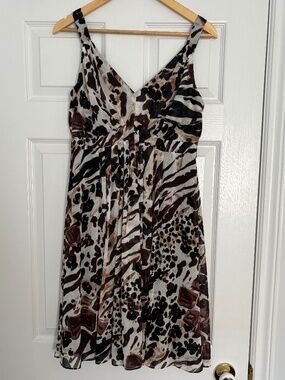 Evan Picone Leopard Print Midi Dress Size 10 Sleeveless V-Neck Size 10